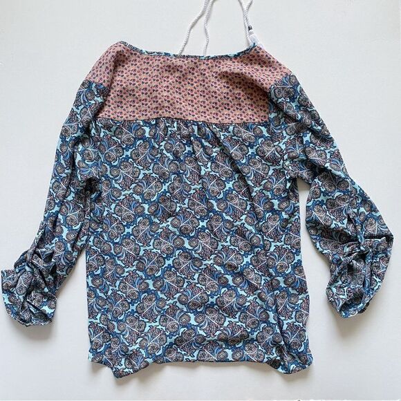 DR2 Daniel Rainn Blouse Top Women Floral Roll Tab Sleeves Tassel Ties Size M - Picture 2 of 10